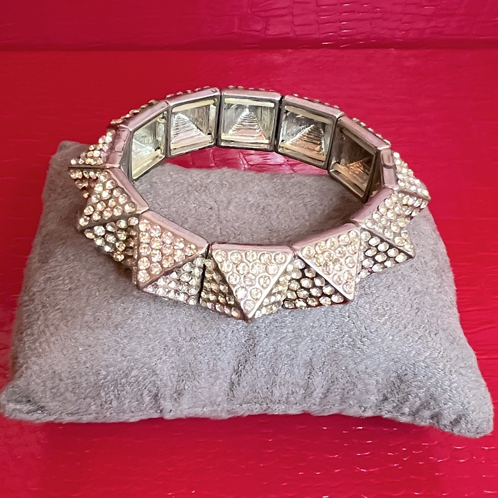 Silver Pyramid Bracelet with Crystals
